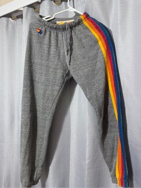 Aviator Nation Grey Sweatpants with Rainbow Side Stripes